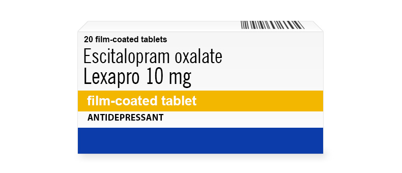 Packaging of Lexapro 10 mg tablets